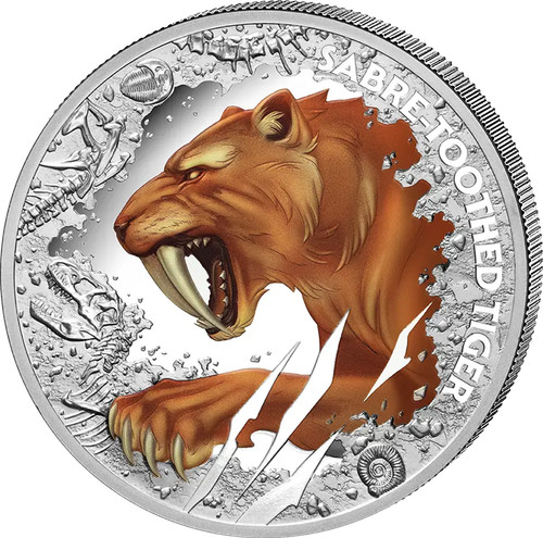 Silbermünze säbelzahntiger - silbermünze, 1